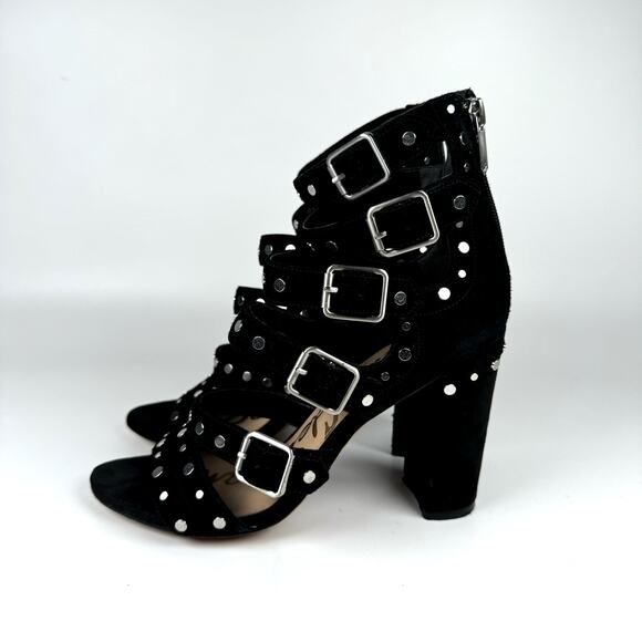 Sam Edelman Women Black Studded Strappy Gladiator Block High Heels Sandal Size 7 - Picture 3 of 8